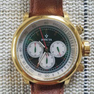 Invicta 48mm Vintage Quartz Chronograph Leather Strap Watch Green